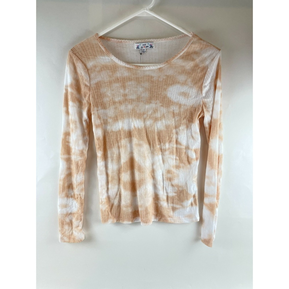 Poof New York Shirt Women's Size M Tan White Tie Dye Long Sleeve NWT